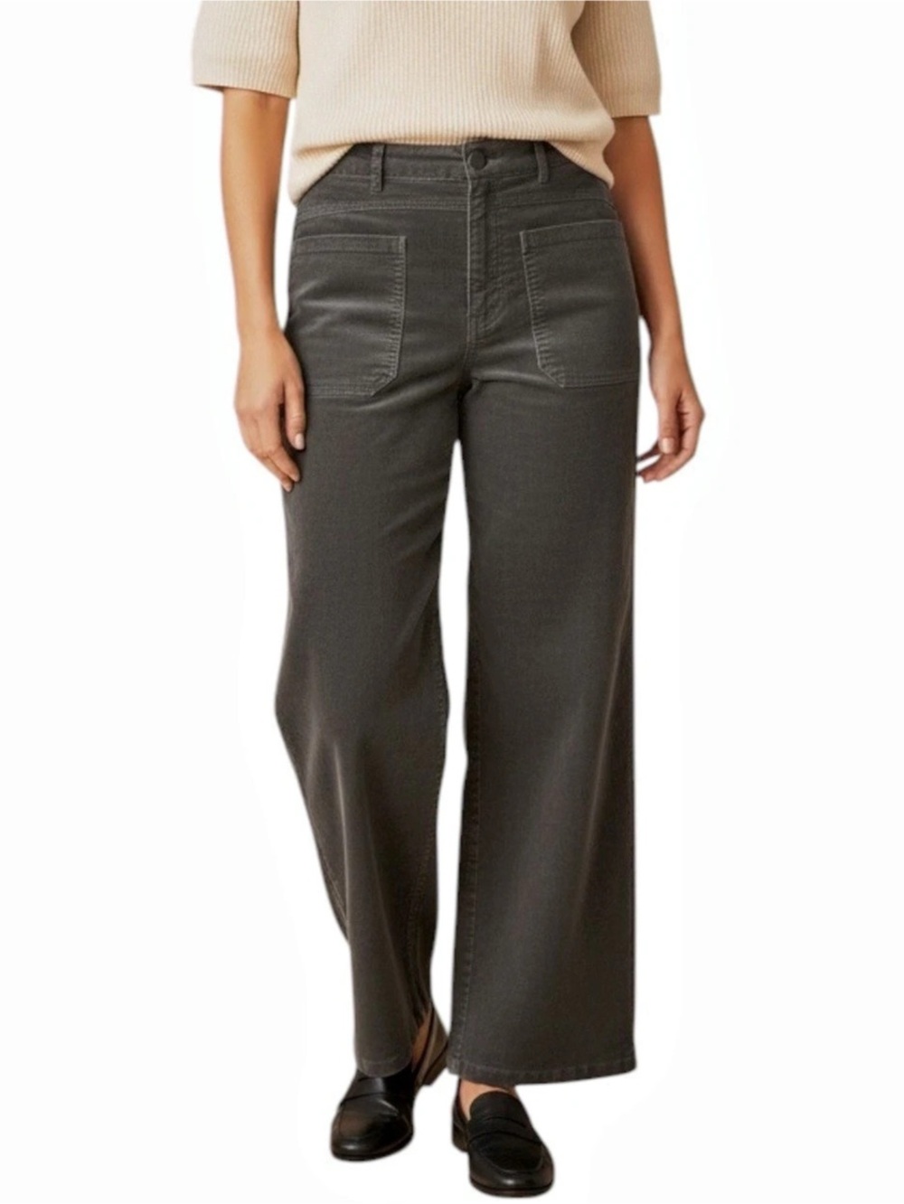 IN FEBRUARY Libre Cord Wide-Leg Jeans Gray Size 6 -- CLOSET STAPLE!!!